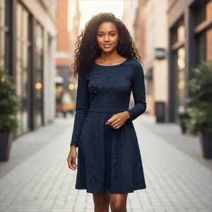 Madewell Gia Marled Long Sleeve Concept Mini/Midi Dress, Navy Blue, Size 6